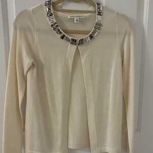 Banana Republic Ivory Cardigan with Beaded Neckline. XS